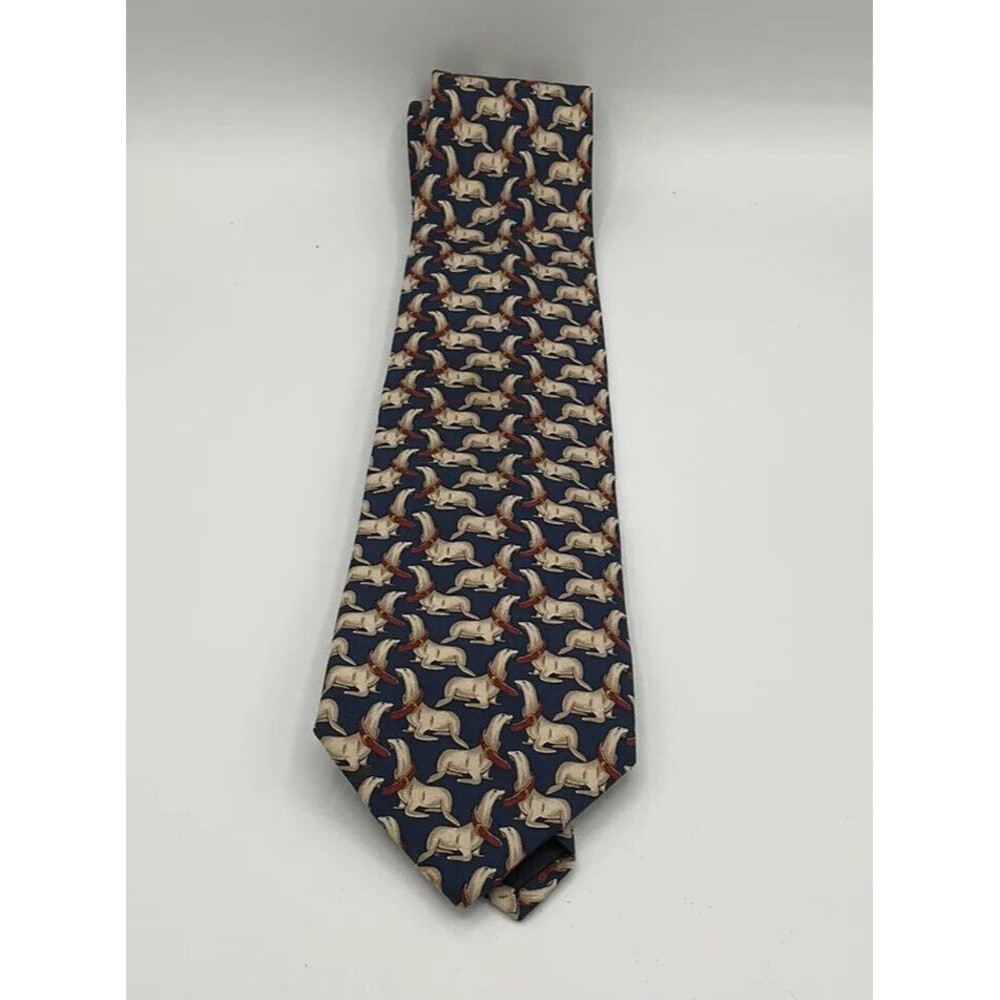Brooks Brothers Makers Mens 100% Silk Necktie Blue Seal Belt Size 57 x 3.5